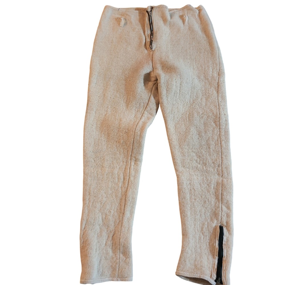 Vintage 50s/60s Wool  Thermal Long Johns Base Layer Pants‎ Beige Zip Ankles M